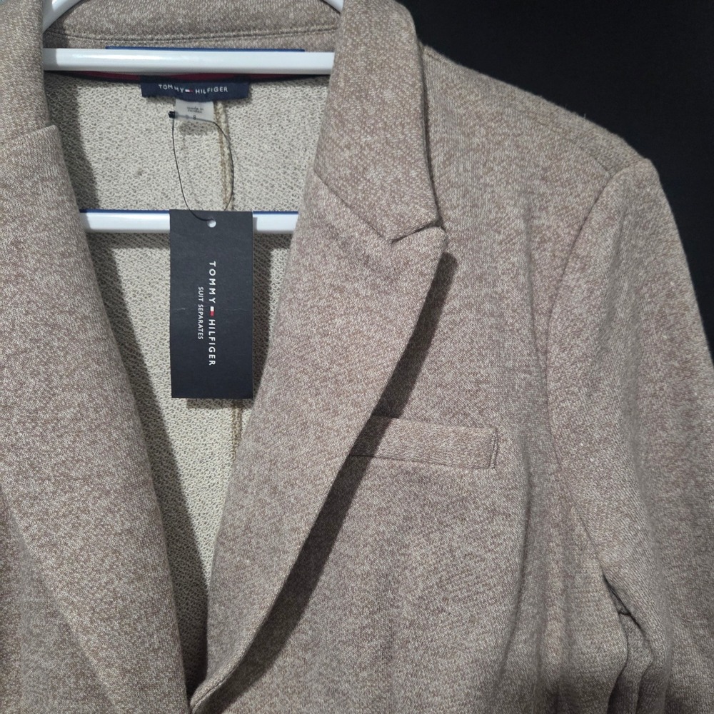 Tommy Hilfiger Women's Blazer Jacket Size 8 Tan Knit Elbow Patches - NWT